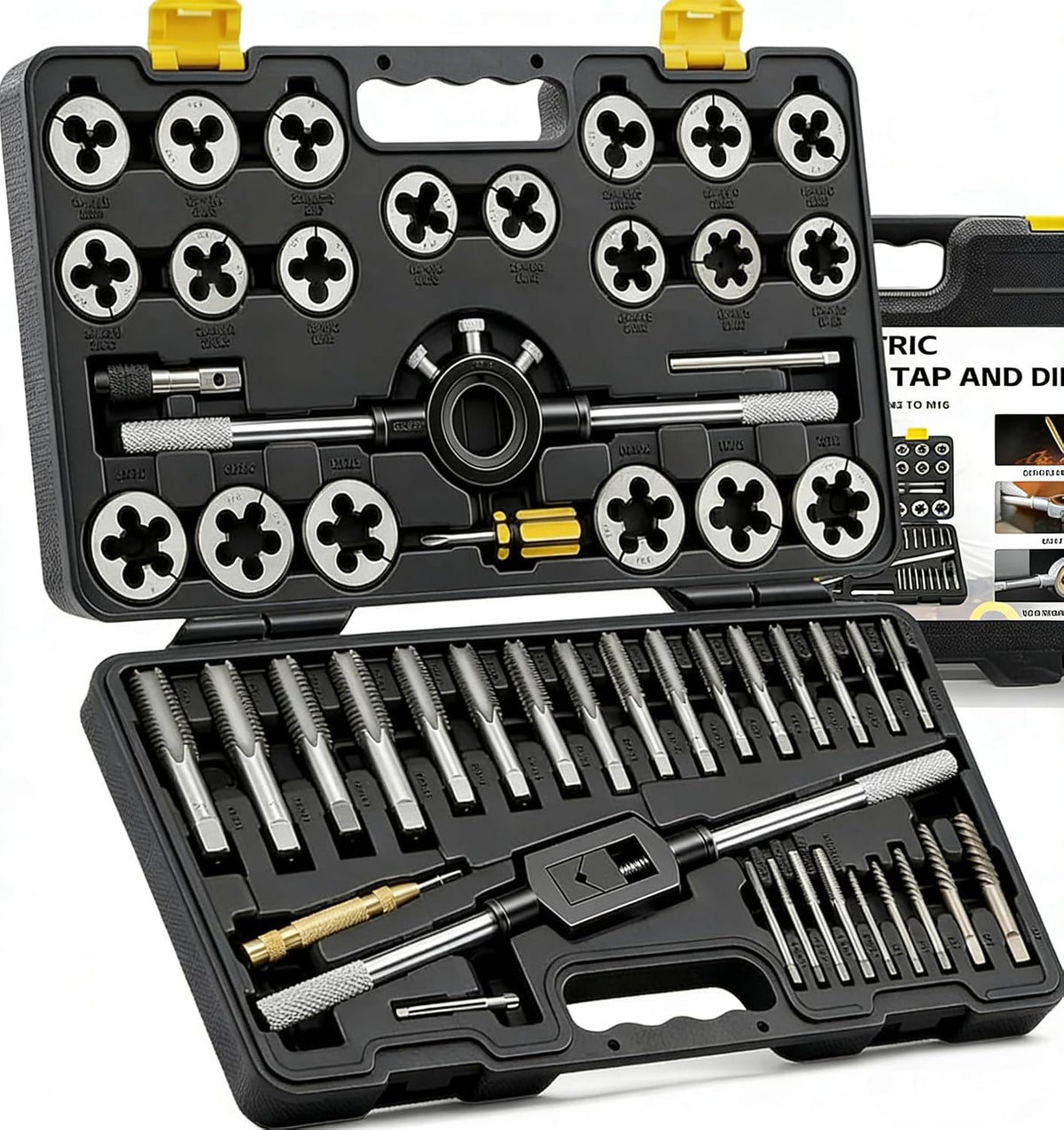 KJE 52PCS Large SAE Tap and Die Set, Jumbo Tap & Die Sets,Size 1/4"-20 to 1"-14, Thread Repair Kit with Rethreading Tools & Thread Chasers, for Internal and External Threading