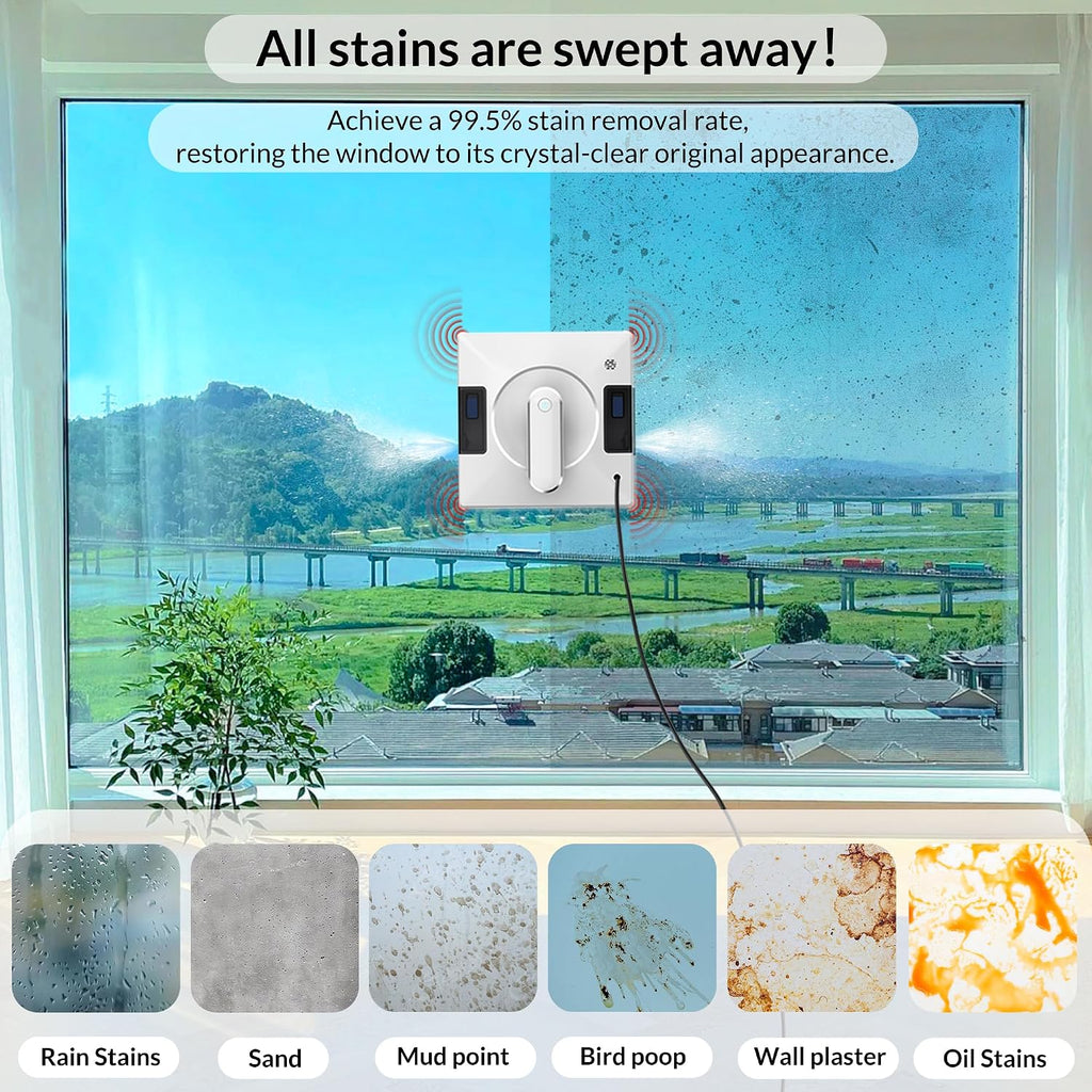 Smart Window Cleaning Robot With Dual Water Spray,3800pa Suction, Multiple Anti - Fall Protection,AI Path
