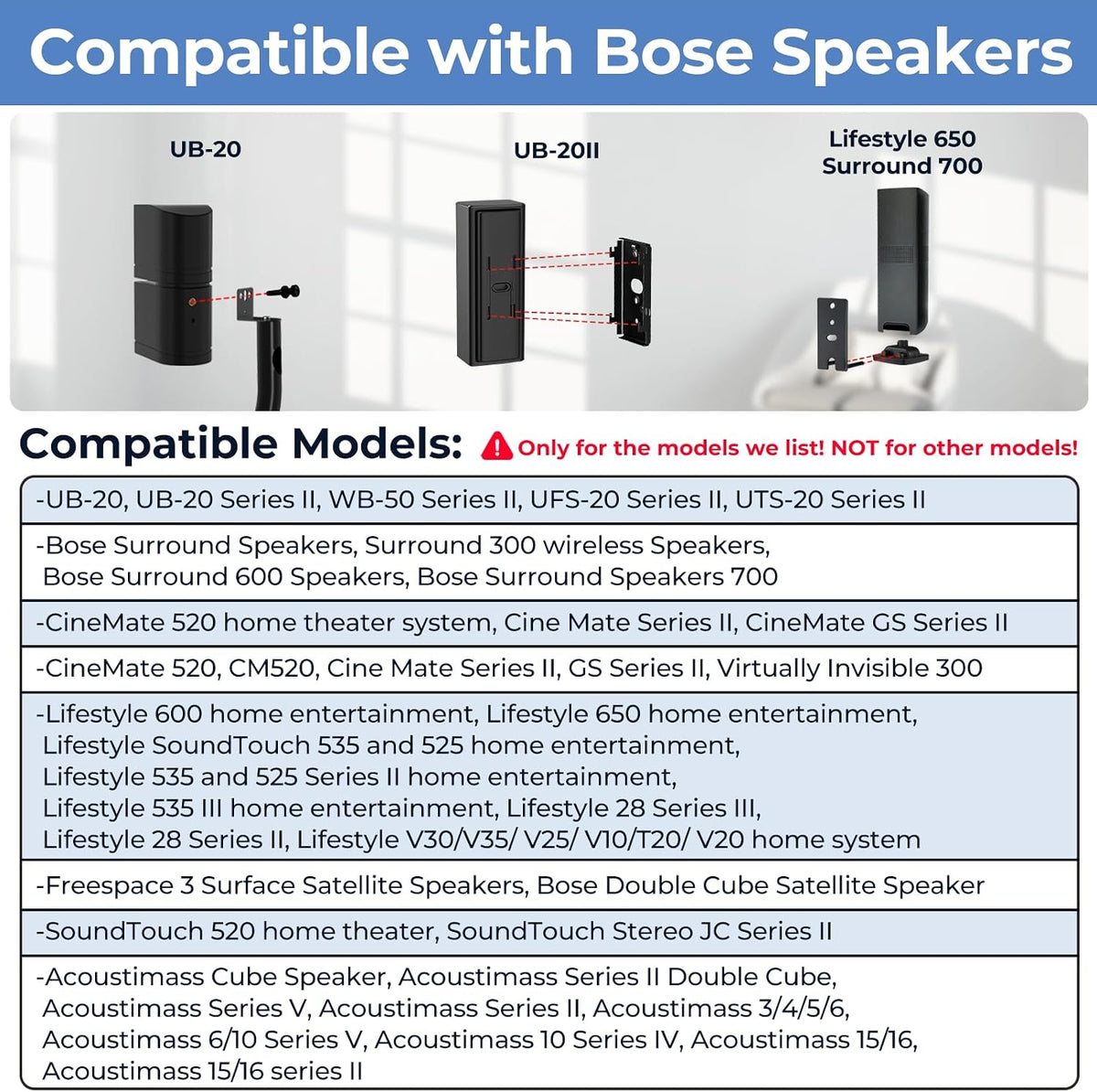 Pack of 1 Height Adjustable Stand for Bose Speaker Stands, with Slideconnect Bracket