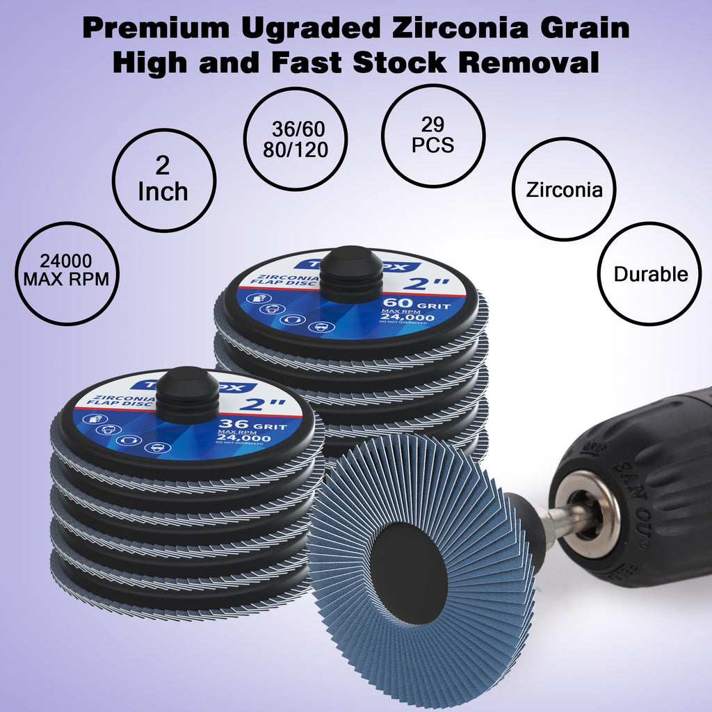 TSOAPX 29 Pcs 2" Zirconia Flap Discs, Die Grinder Assorted