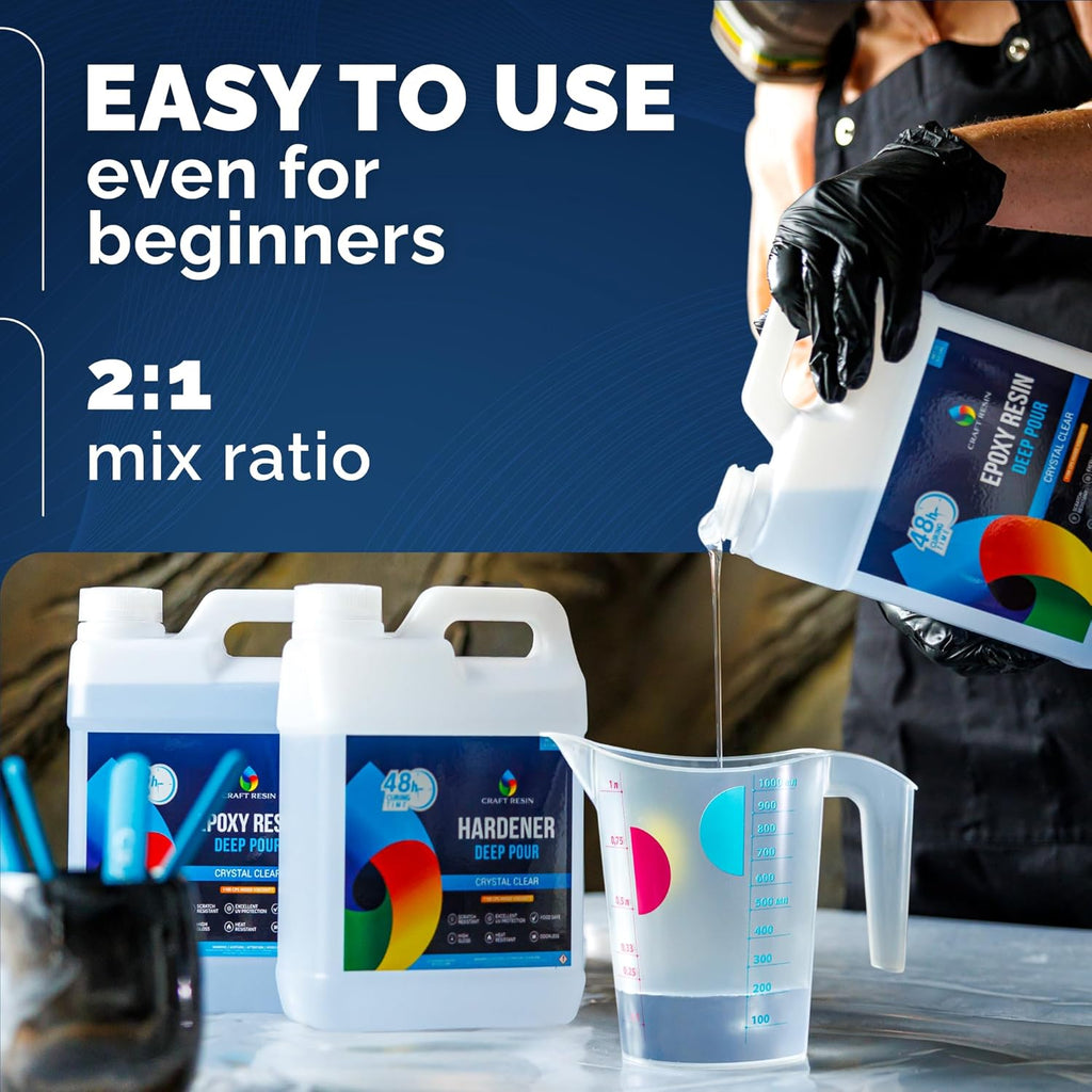 Deep Pour Epoxy Resin Kit. 2” Pours, Crystal Clear - 1.5 Gallon | Bubble Free, UV Resistant & Food Safe Casting Resin