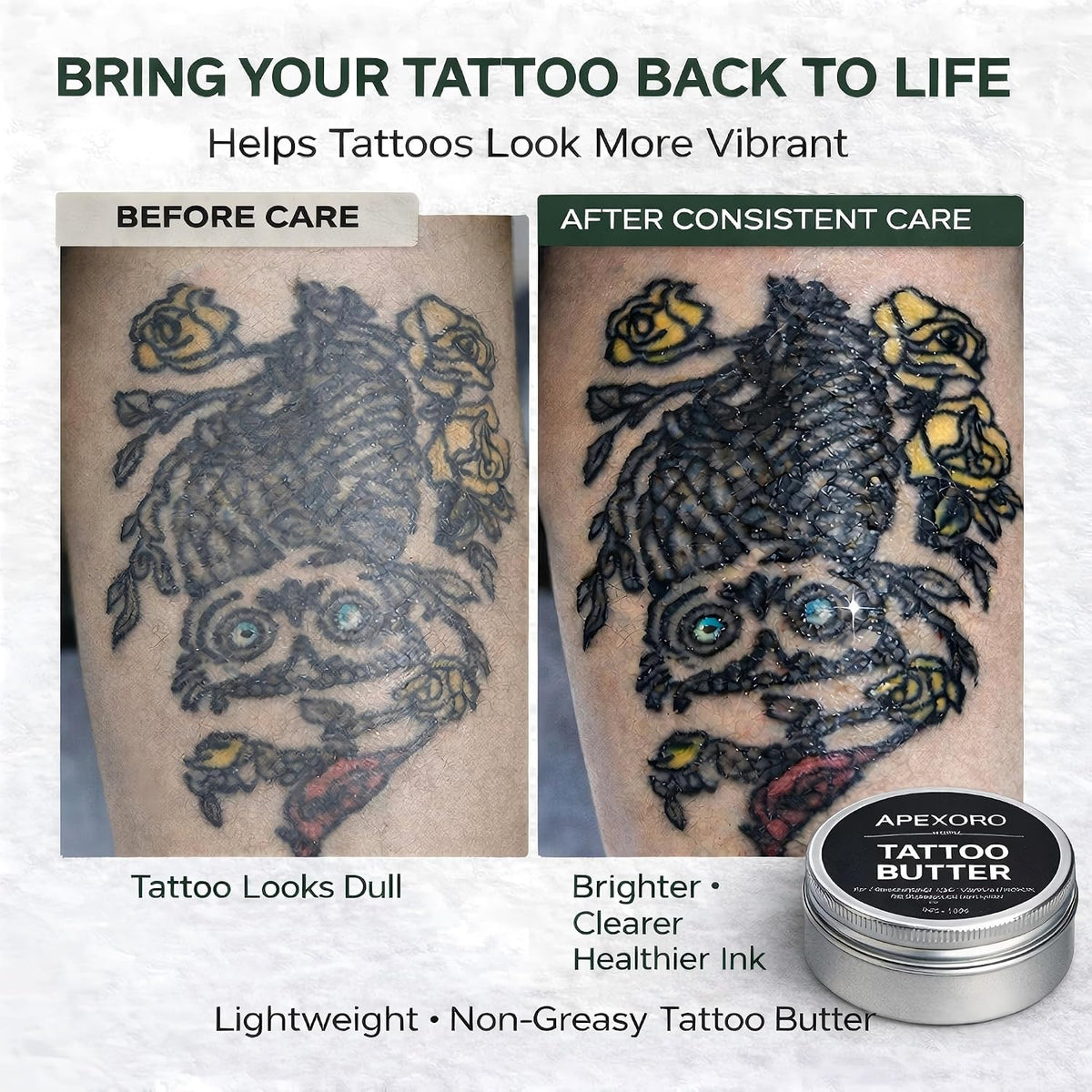 Tattoo Aftercare Kit – Full-Size 5oz Tattoo Butter, Vegan & Non-Greasy Balm for Tattoo Healing with Green Soap