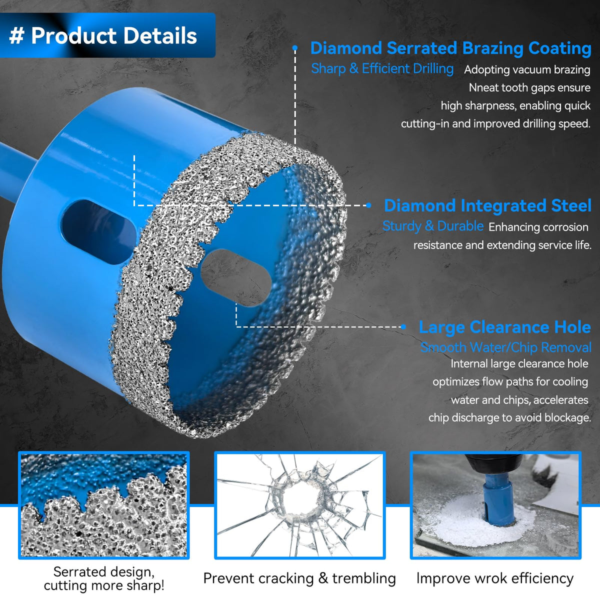 Diamond Hole Saw Tile Drill Bits Kit, 11 PCS Serrated Brazing Tile Core Drill Bits Sets with EVA Hole Saws Guide Jig Hollow Drill Hole Saw for Ceramic, Glass,Tile, Marble,Granite, Gypsum,Wood