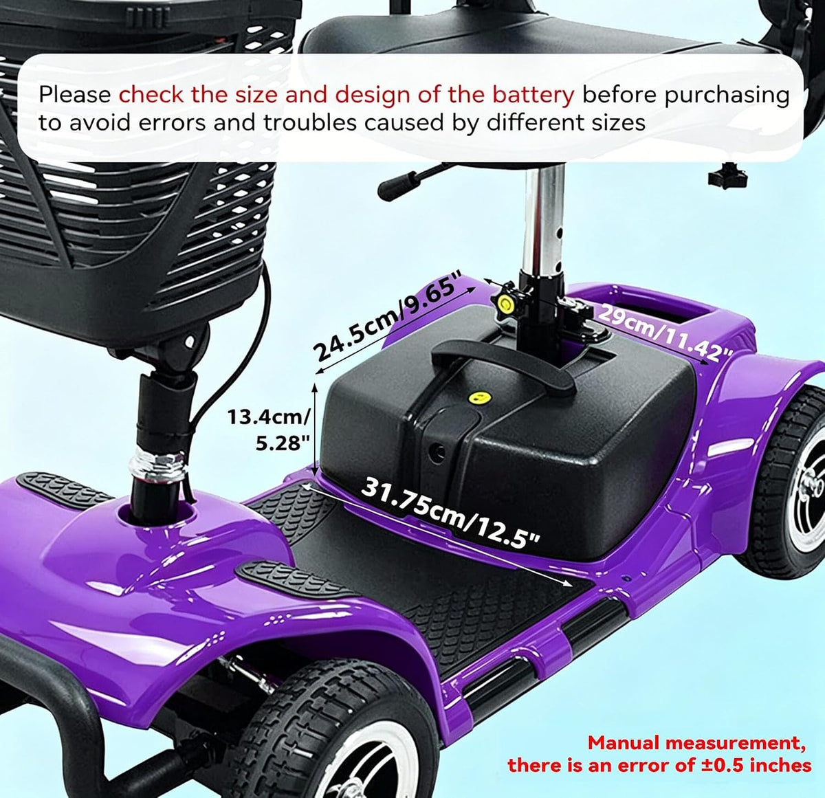 Factory Original Battery Case w/ 2pcs 12AH Lead Acid Batteries Compatible with Vive/Elifecenter W3431 MS31 Series Mobility Scooters