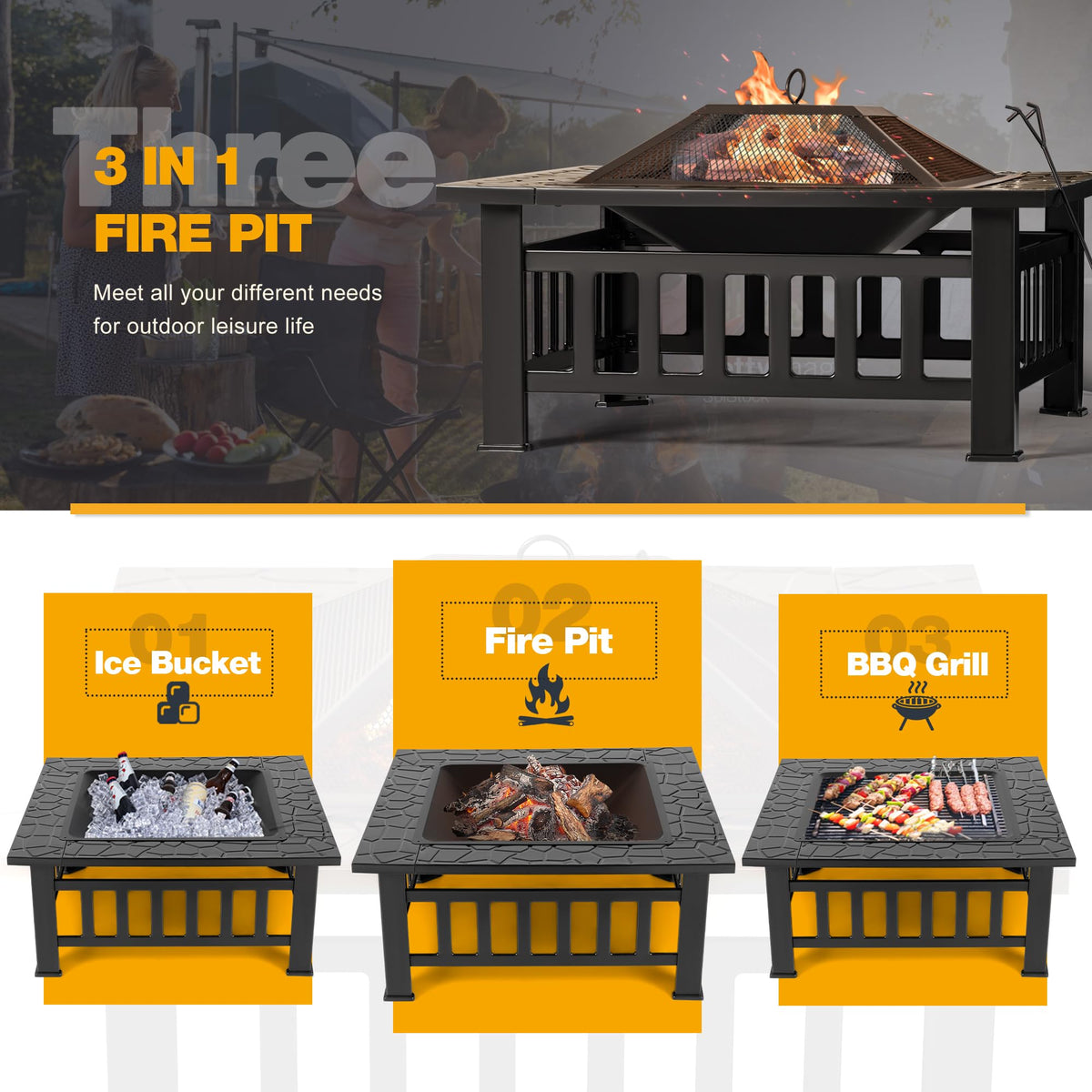 Outdoor Fire Pit, 32 Inch Firepit Table Metal Outdoor Fireplaces