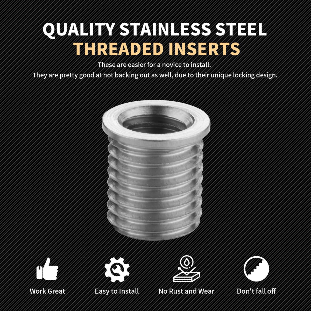 SENNMONN Thread Repair Inserts M6x1.0x9.4mm Insert Qty 10 Stainless Steel