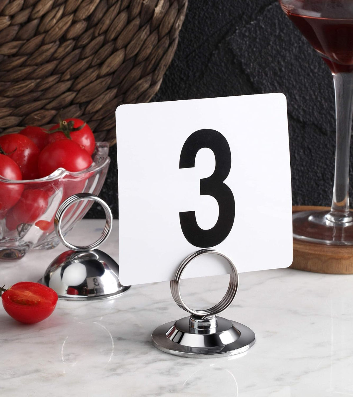 Ring-Clip Table Number Holder / Place Card Stand, 1.5 Inch, Silver, Metal, Set of 12