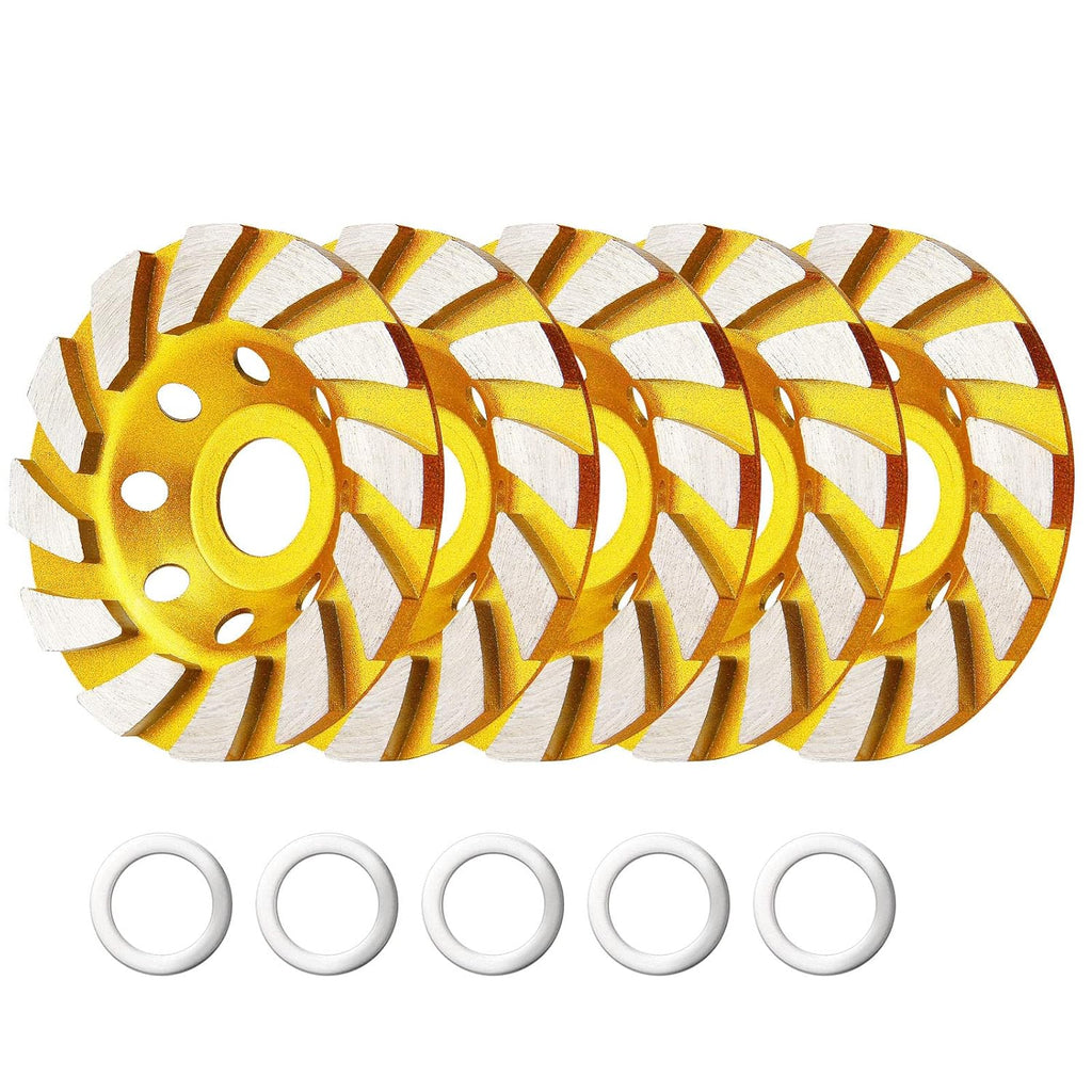 5 Pieces Diamond Cup Grinder 4 Inch Concrete Turbo Diamond Grinding Cup Wheel 12 Segs Heavy Duty Angle Grinder Wheels for Angle Grinder