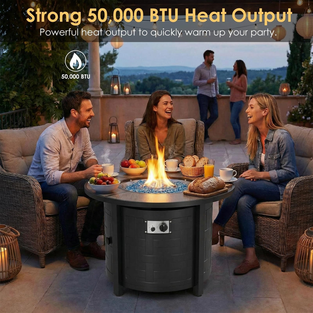 30-Inch Round Propane Fire Pit Table, 50,000 BTU, Gray