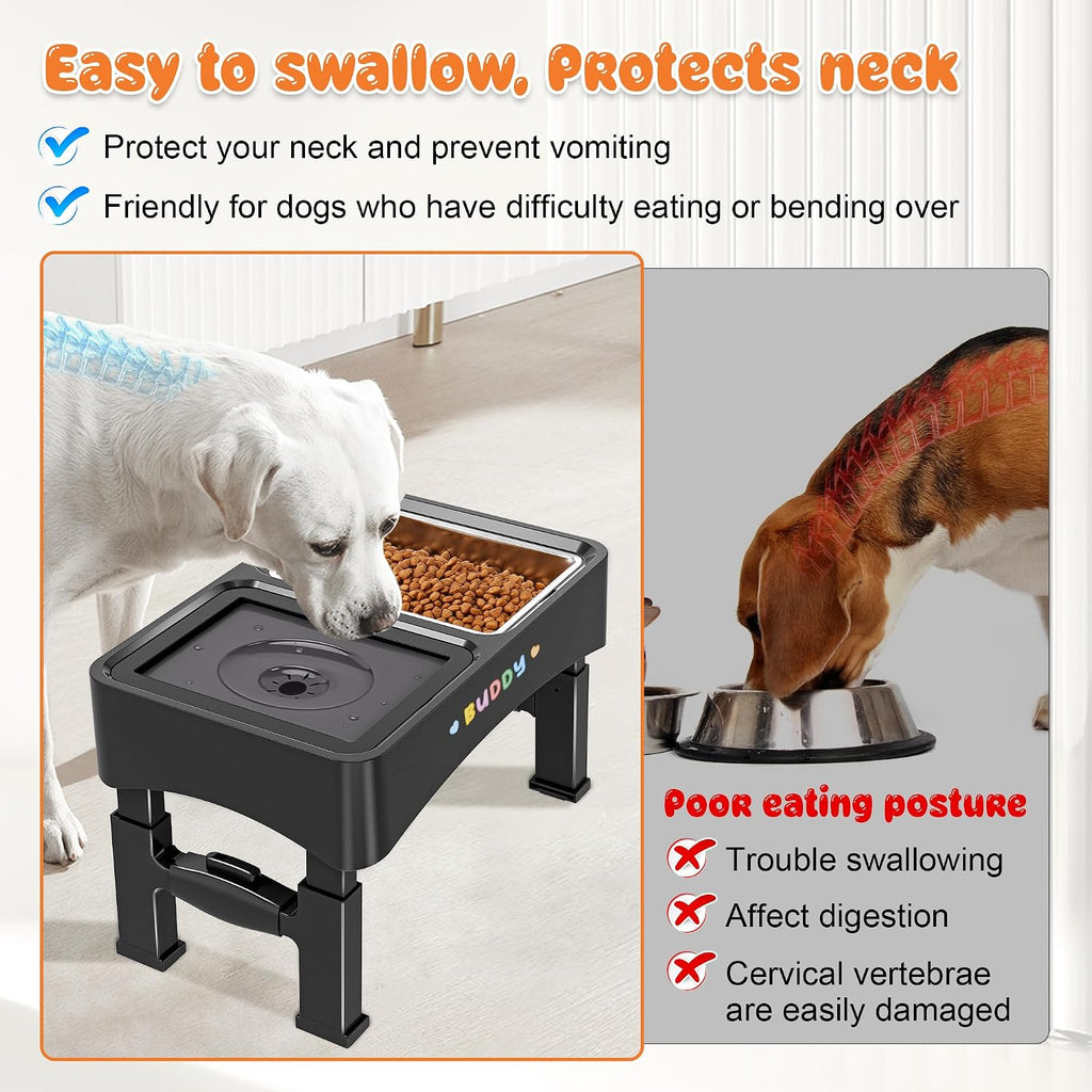 3-in-1 Elevated Dog Bowls with 4 Height Adjustable Raised Stand