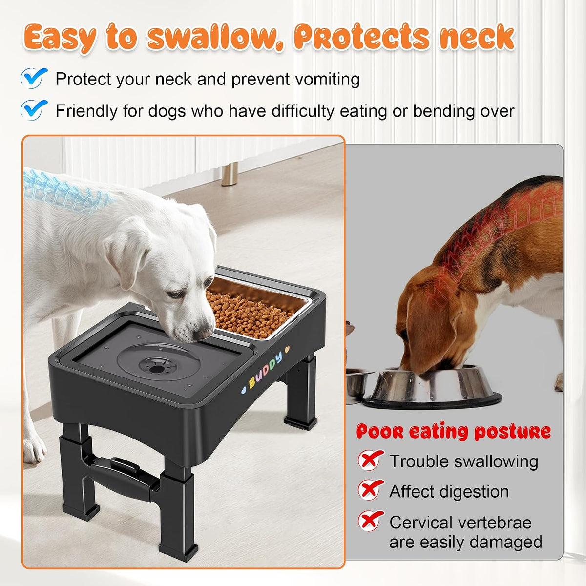 3-in-1 Elevated Dog Bowls with 4 Height Adjustable Raised Stand
