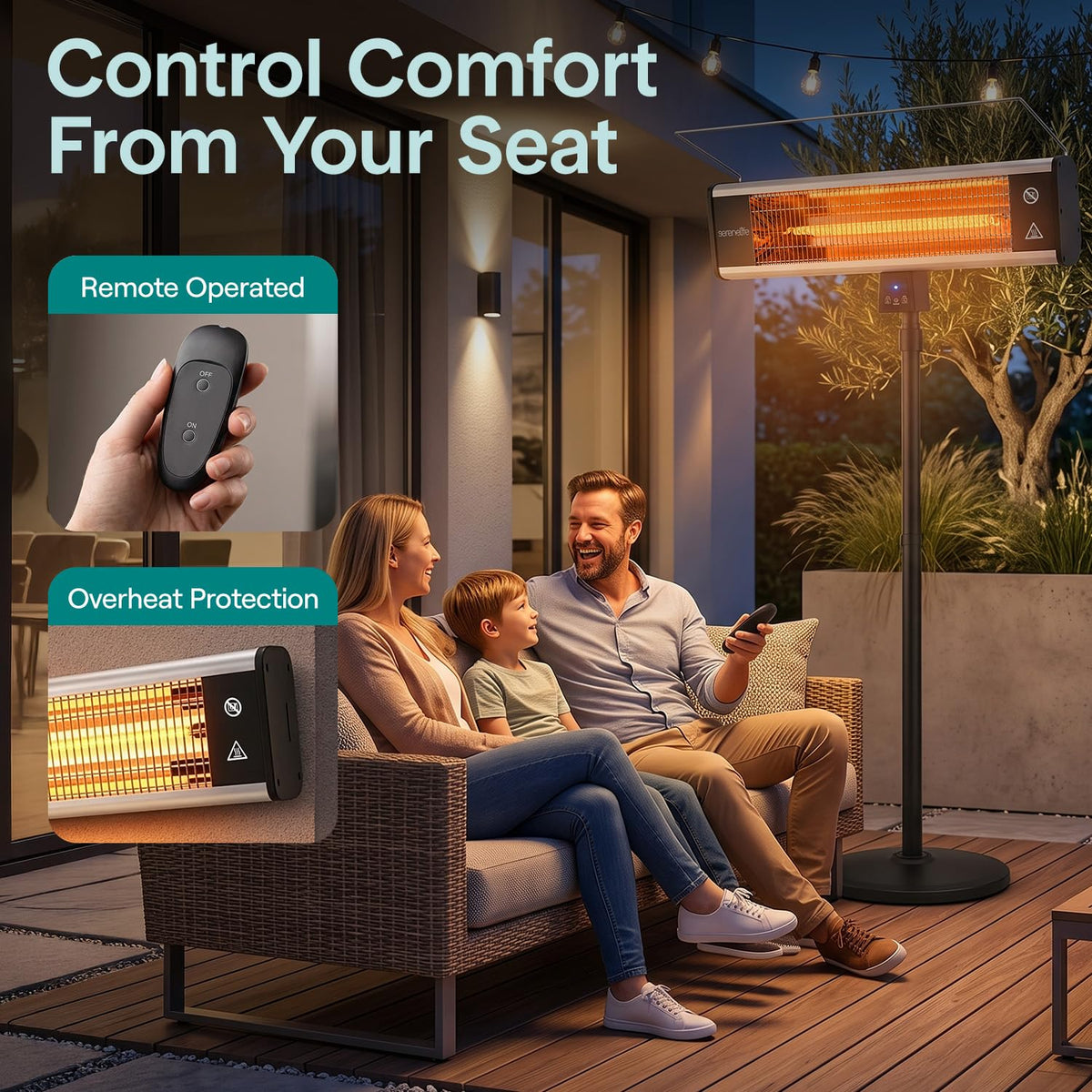 Infrared Patio Heater, Electric Patio Heater for Indoor/Outdoor Use, Portable Stand Heater with Remote Control, 1500