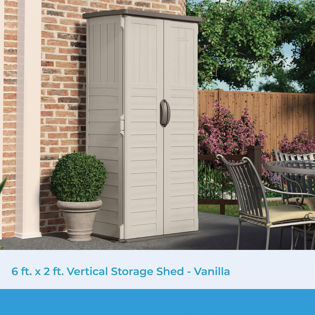 Vertical Outdoor Storage Shed with All-Weather Construction, Vanilla