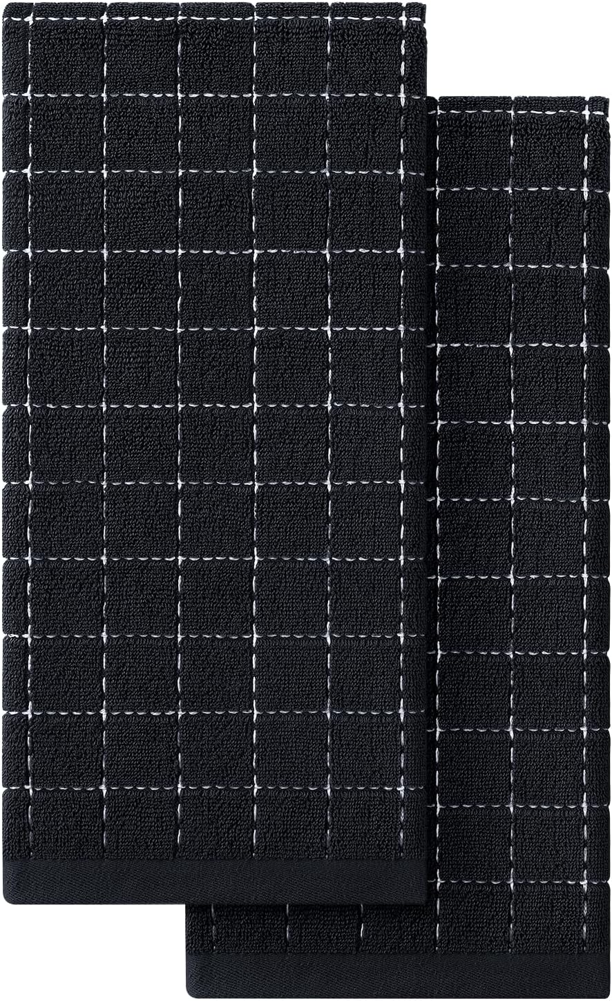 100% Cotton Terry Kitchen Towels, 2 Pack, Black | Ultra Soft and Absorbent Dish Towels for Kitchen, Suitable for