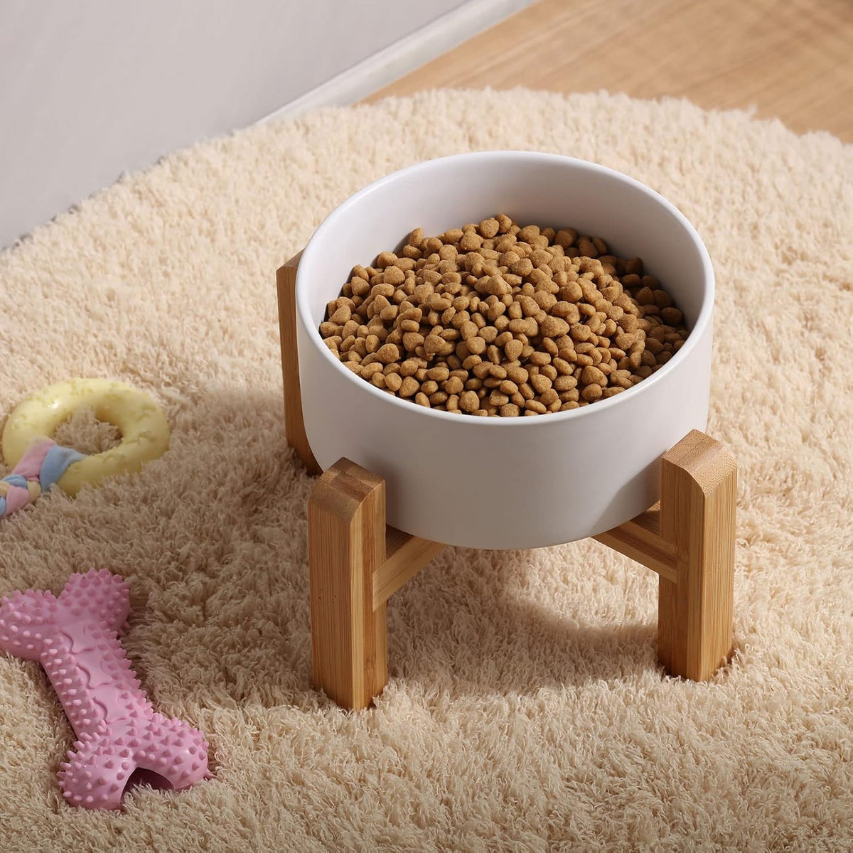 White Elevated/Raised Ceramic Dog Bowl for Small Breeds, Dog Food Water Dish with Stand,Pet Feeding Bowl with Anti