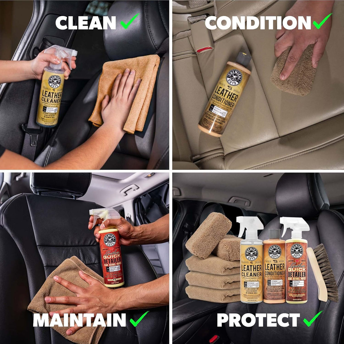 Leather Cleaner and Conditioner Detailing Kit - Leather Care Kit For Natural, Synthetic, Faux, Pleather, and More for