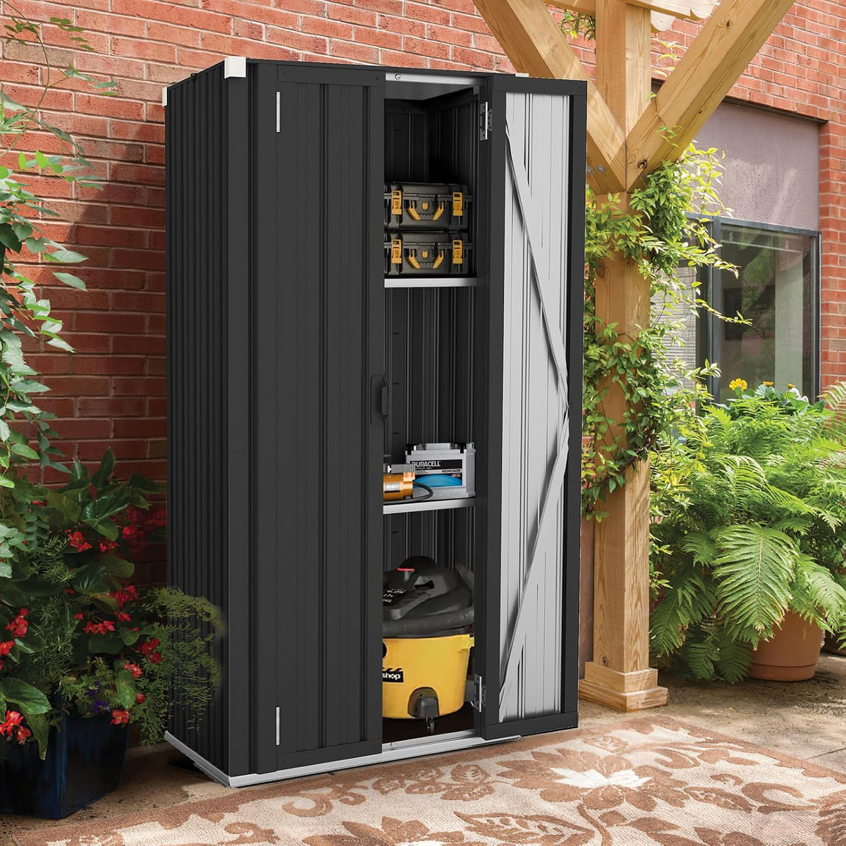 Outdoor Storage Cabinet, Outdoor Cabinets Waterproof with Shelves, Vertical Tall Garden Outdoor Cabinet, Sheds &