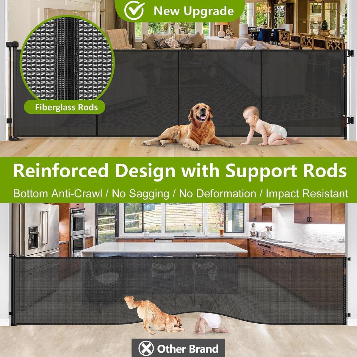 42" Tall x 155" Wide Extra-Wide Retractable Indoor/Outdoor Mesh Pet & Child Safety Gate with One-Hand Safety Lock for Wide Openings, Patios & Stairways