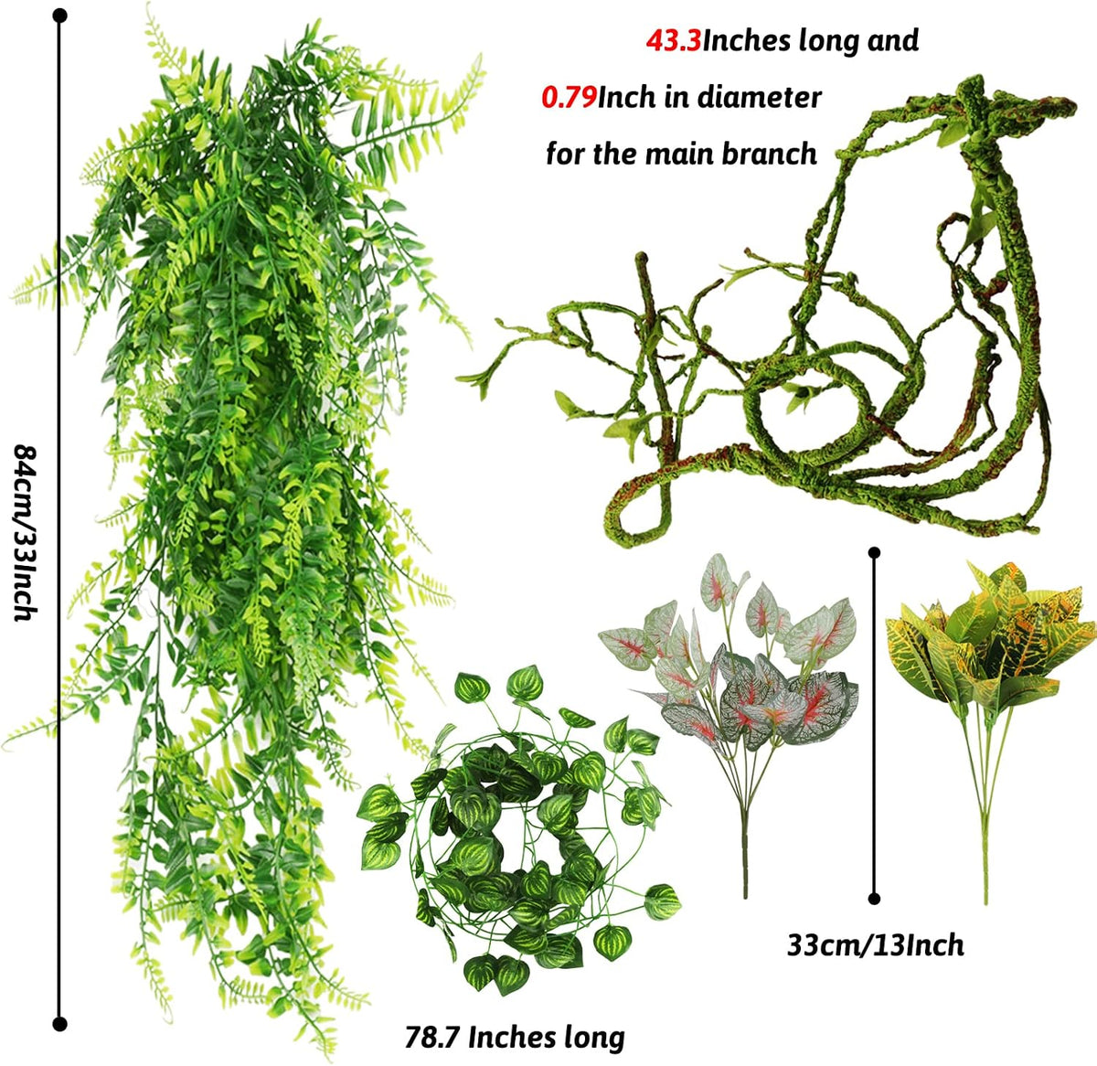 Reptile Plants, Terrarium Hanging Plant Vines Artificial Leaves Reptile Hide, Leopard Gecko Tank Accessories