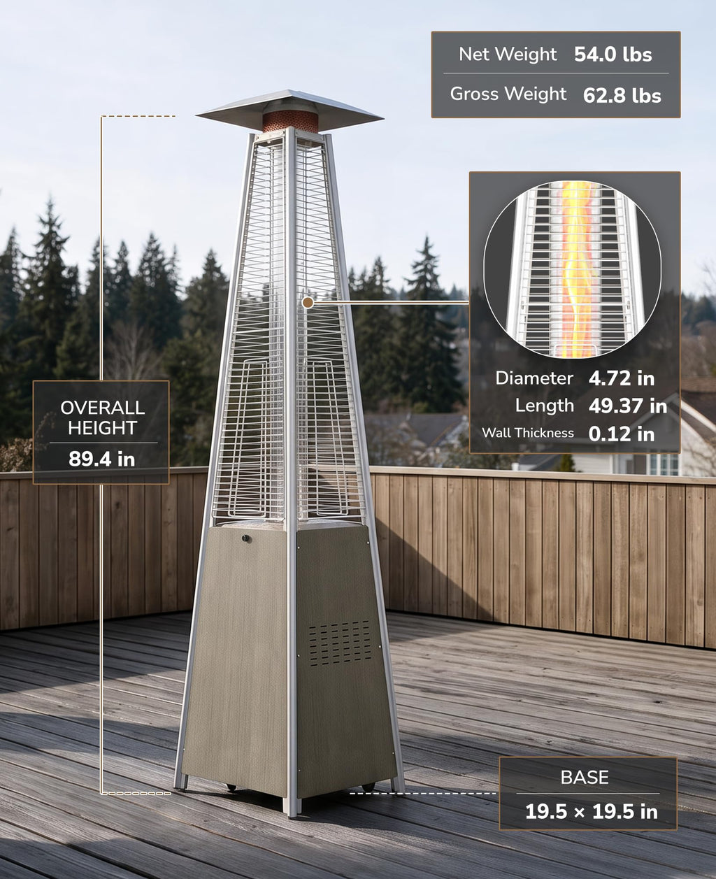 89-Inch 48,000 BTU Outdoor Pyramid Patio Heater with Wood-Grain Finish
