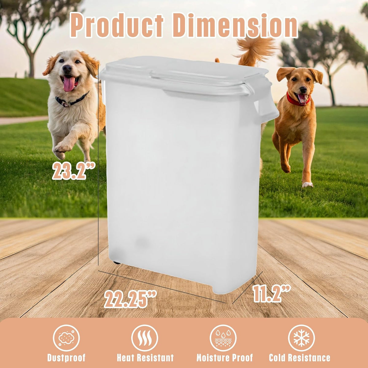 Airtight Rolling Pet Food Storage Container, 50 Quart, with Scoop