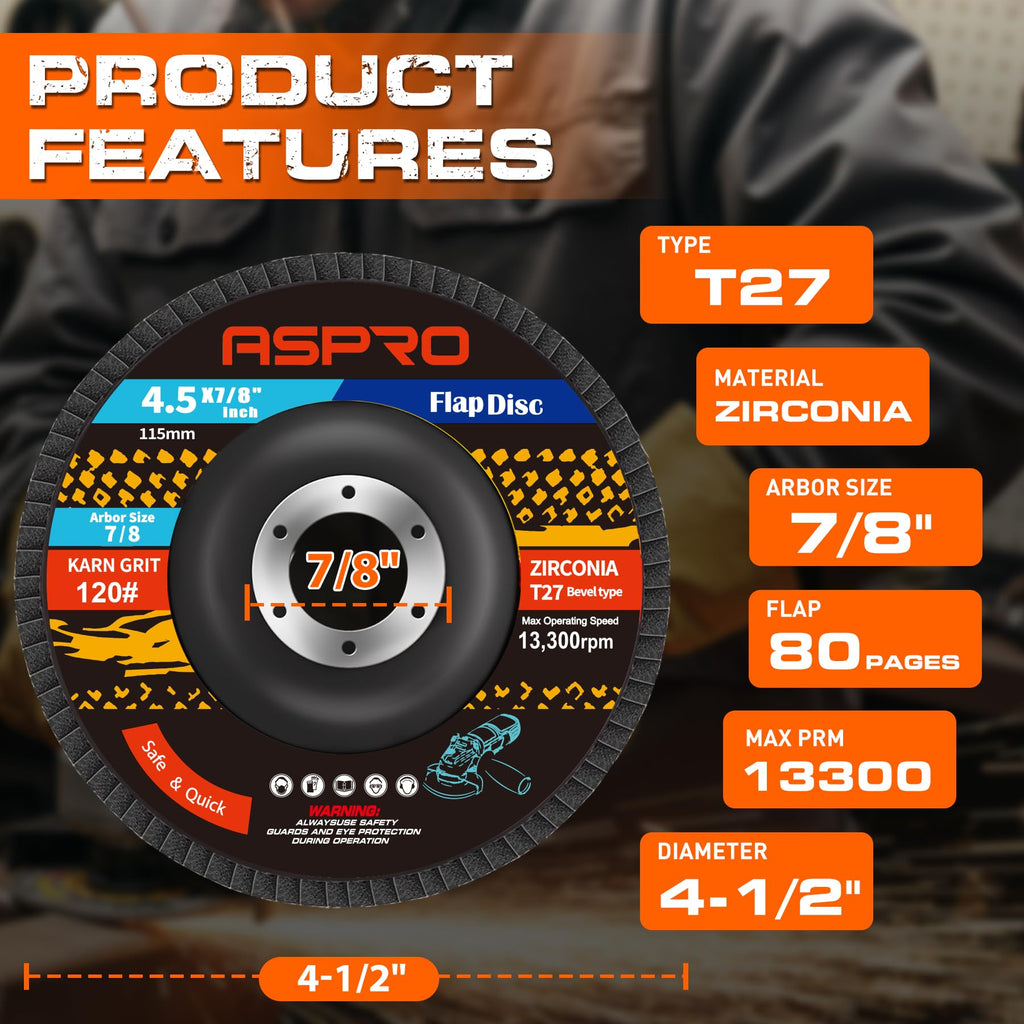 ASPRO Flap Discs 4 1/2 for Angle Grinder, Flap Discs 120 Grit, 12 Pack