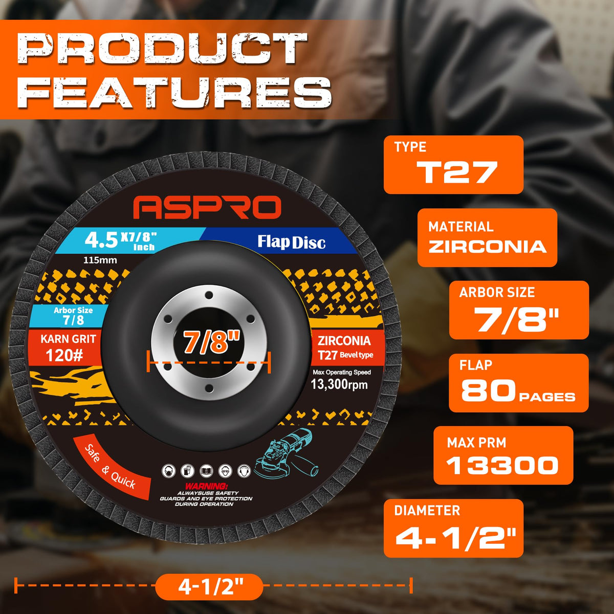 ASPRO Flap Discs 4 1/2 for Angle Grinder, Flap Discs 120 Grit, 12 Pack