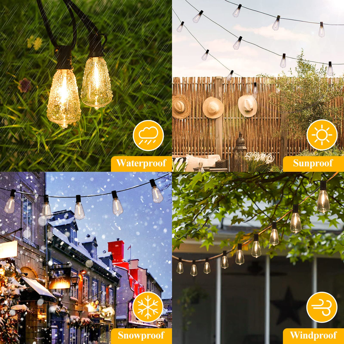 100FT Outdoor String Lights 52 Bulbs, Waterproof Patio Lights