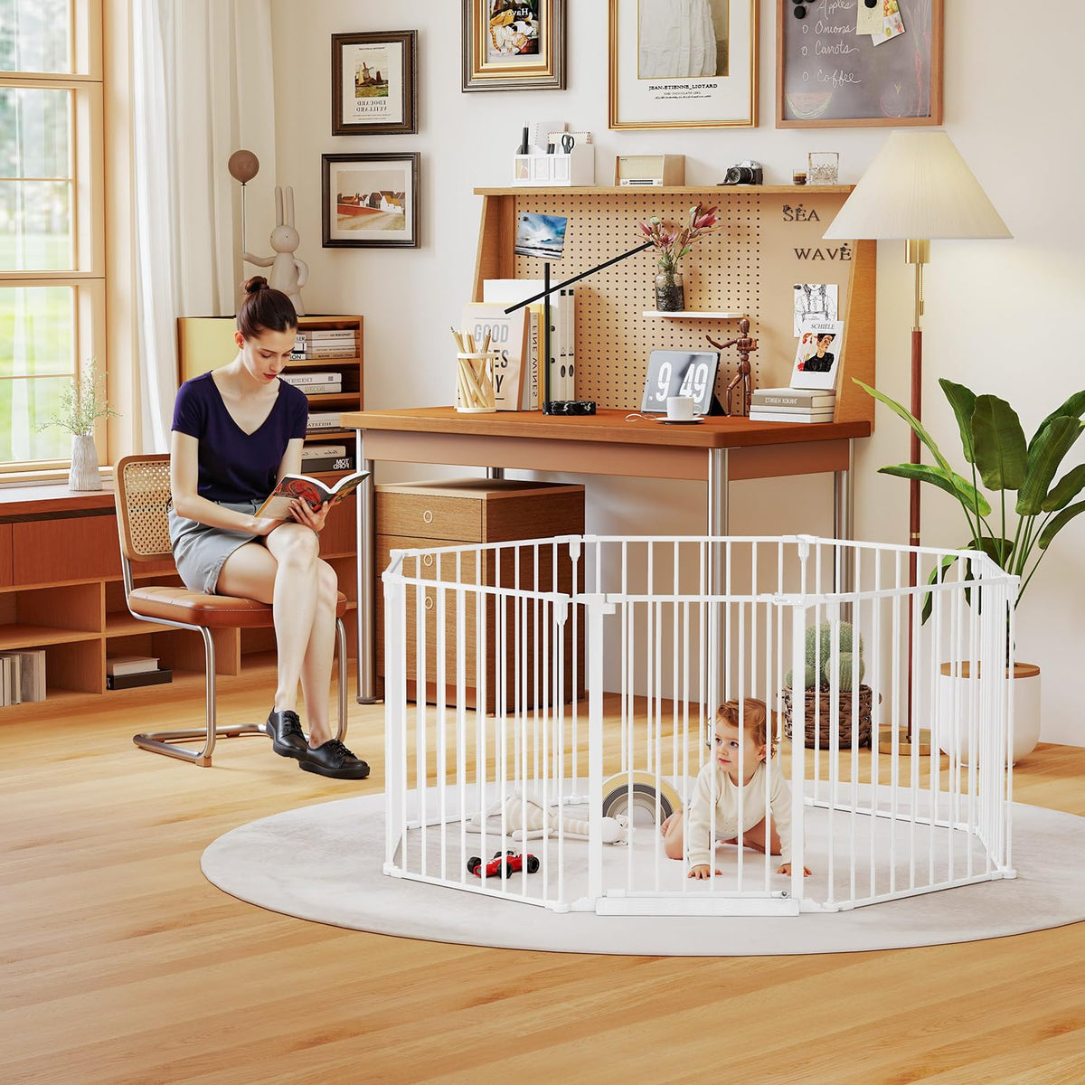 190" Modular Foldable Baby Playpen & Safety Activity Yard with Locking Walk-Through Gate for Infants & Toddlers