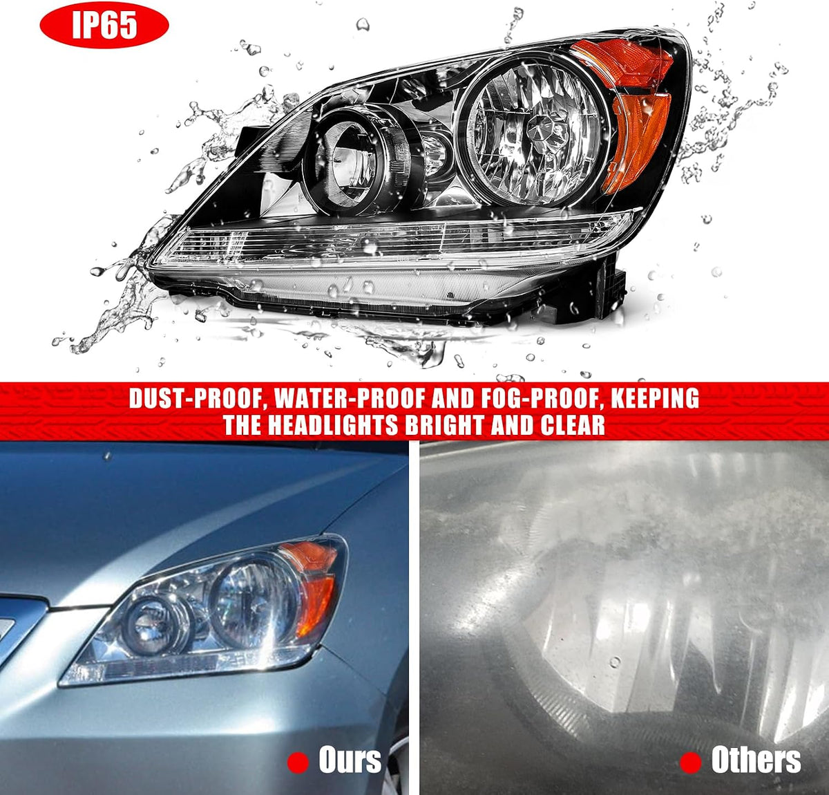 Headlight Assembly for Honda Odyssey 2005 2006 2007 Black Housing Amber Reflector Headlamp Replacement Pair（W/O Bulbs）