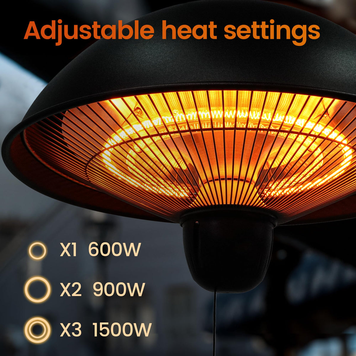 Hanging Patio Heater, Outdoor/Indoor Electric Infrared, Ceiling Heater with 3 Adjustable Modes 600W/900W/1500W.