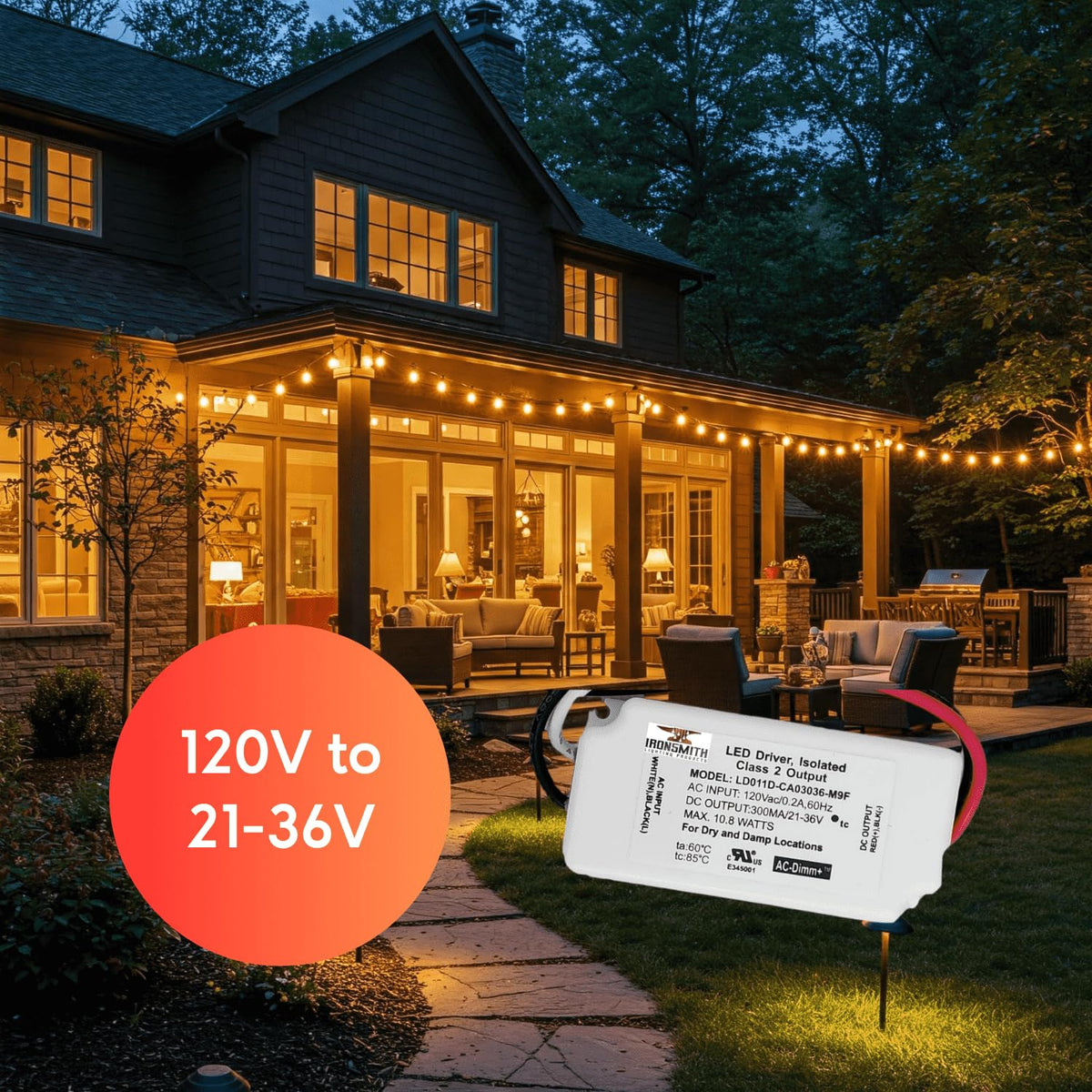 Ironsmith Lighting Products - Constant Current LED Driver Transformer (21-36 Volt | 10.8 Watt | Dimmable)