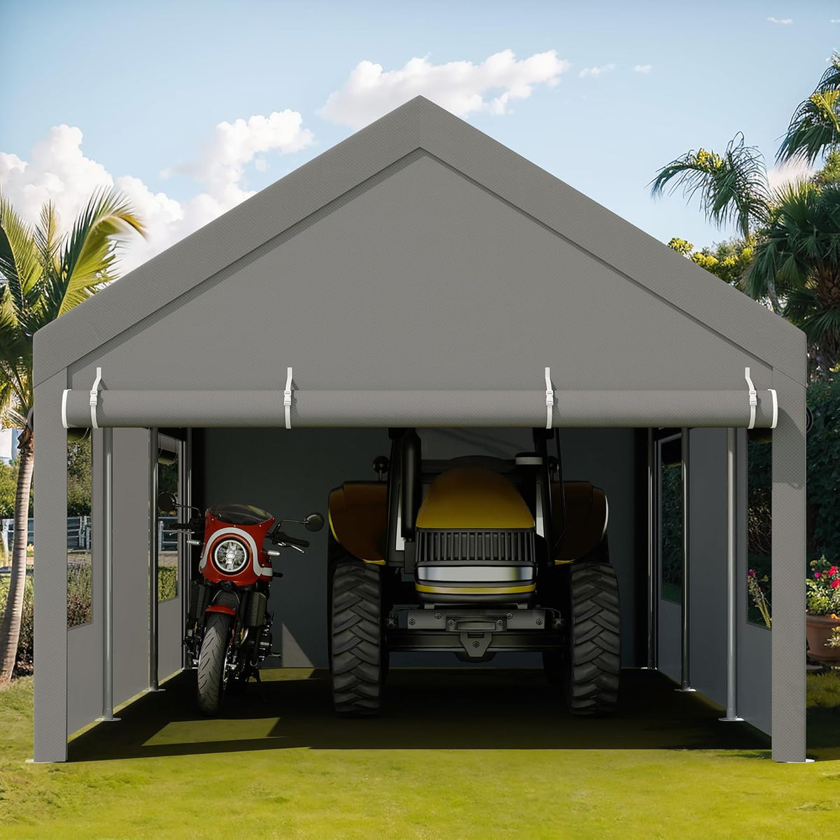 JY QAQA Carport, 12x20 FT Heavy Duty Carport with Removable Side Walls and Doors, Portable Garage with Roll-Up Window