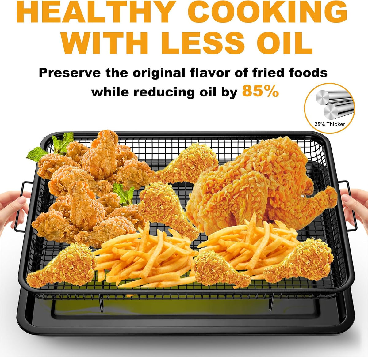 Air Fryer Basket Oven - 2 Set Large Air Fryer Basket and Tray Stainless Steel Oven Air Fryer Rack Pan Accessories for