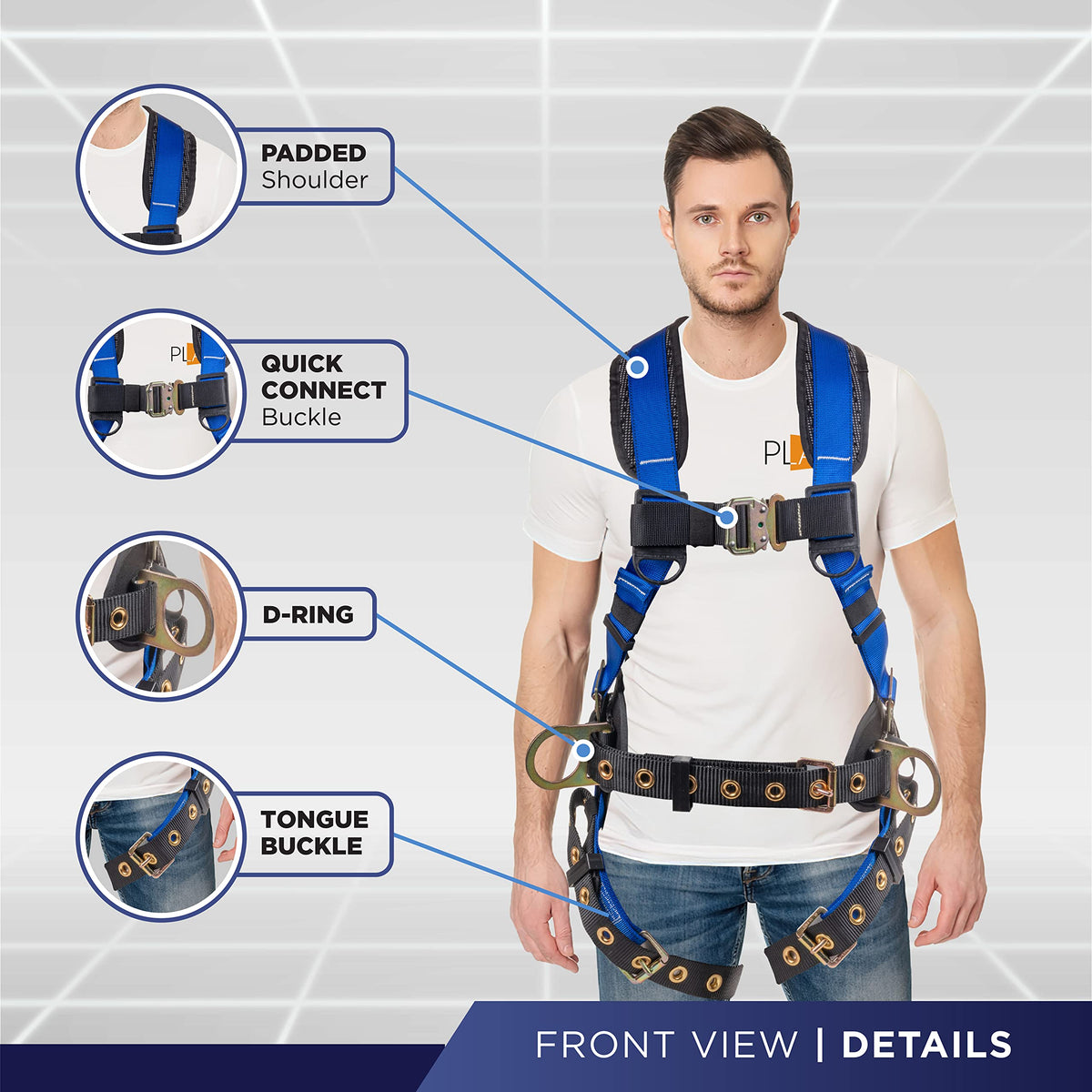 Hammerhead 5pt Safety Harness w/ 6' Single Leg Rebar Hook Safety Lanyard & D-Ring Extender (Blue SLKR - 3XLG)