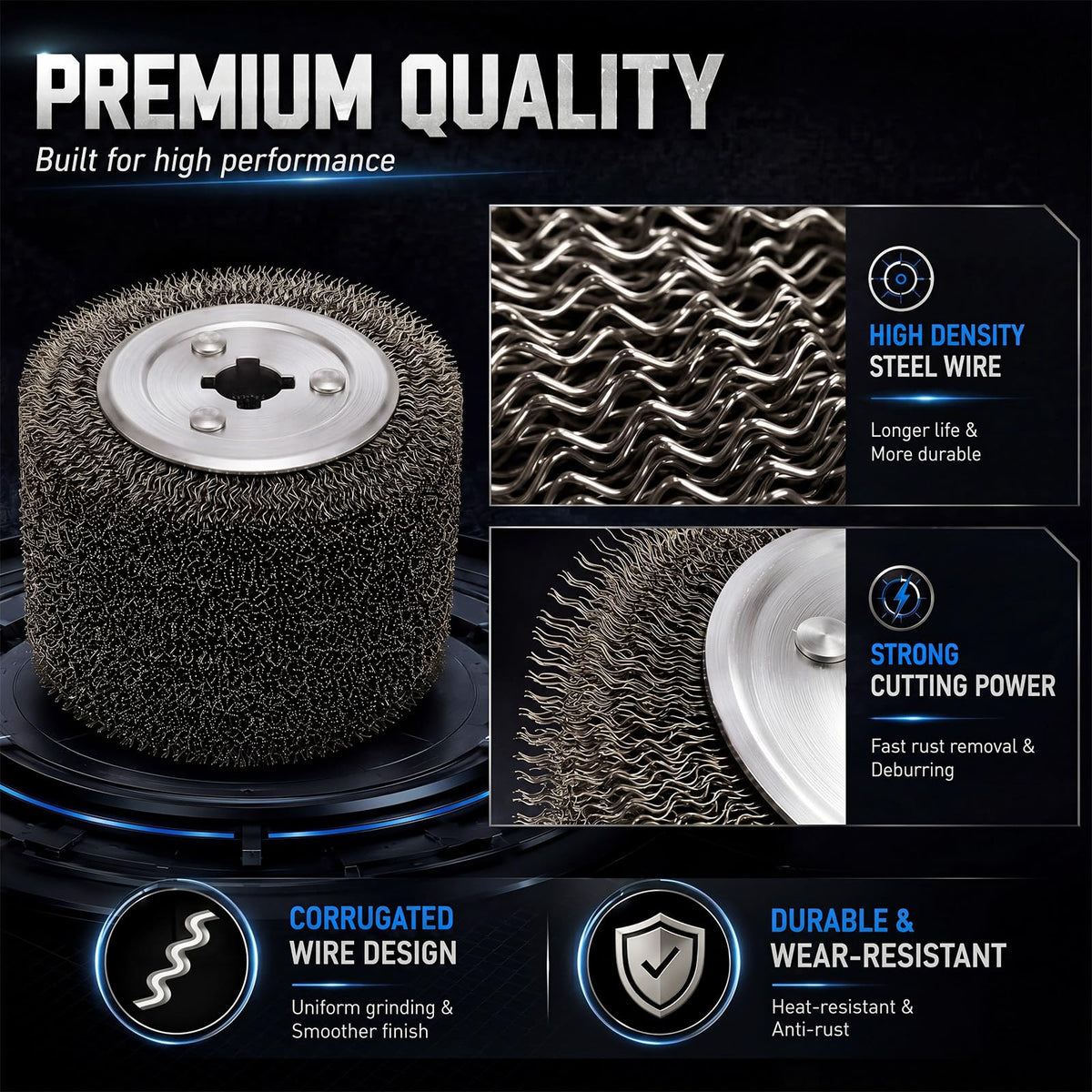 Tudomro 2-Pack Stainless Steel Wire Brush Drum Surface Conditioning Tool, 4.7" x 4" Drawing Wheel for Wood Texturing Rust Removal Metal Polishing Grinding 3/4 Quad Keyway Abrasive Burnishing Wheel