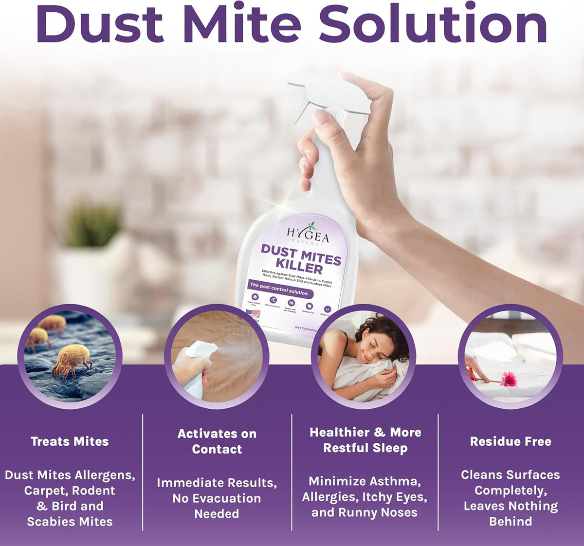 Dust Mite Killer Spray 24 oz Unscented | Eliminates Dust Carpet Rodent Bird & Scabies Mites | Child & Pet Friendly |