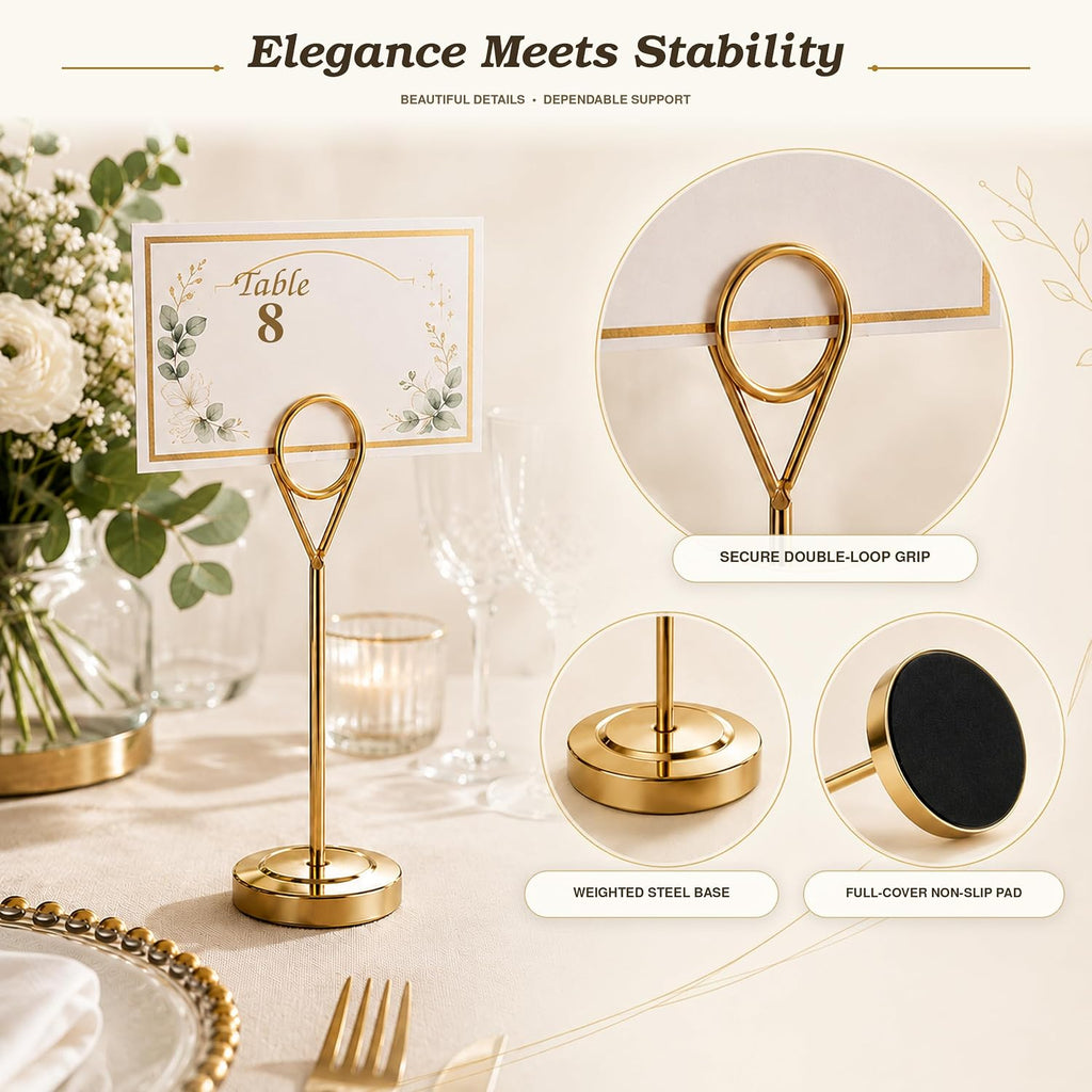 Gold Table Number Holders with 100 Place Cards, 10 Pack, 6-Inch
