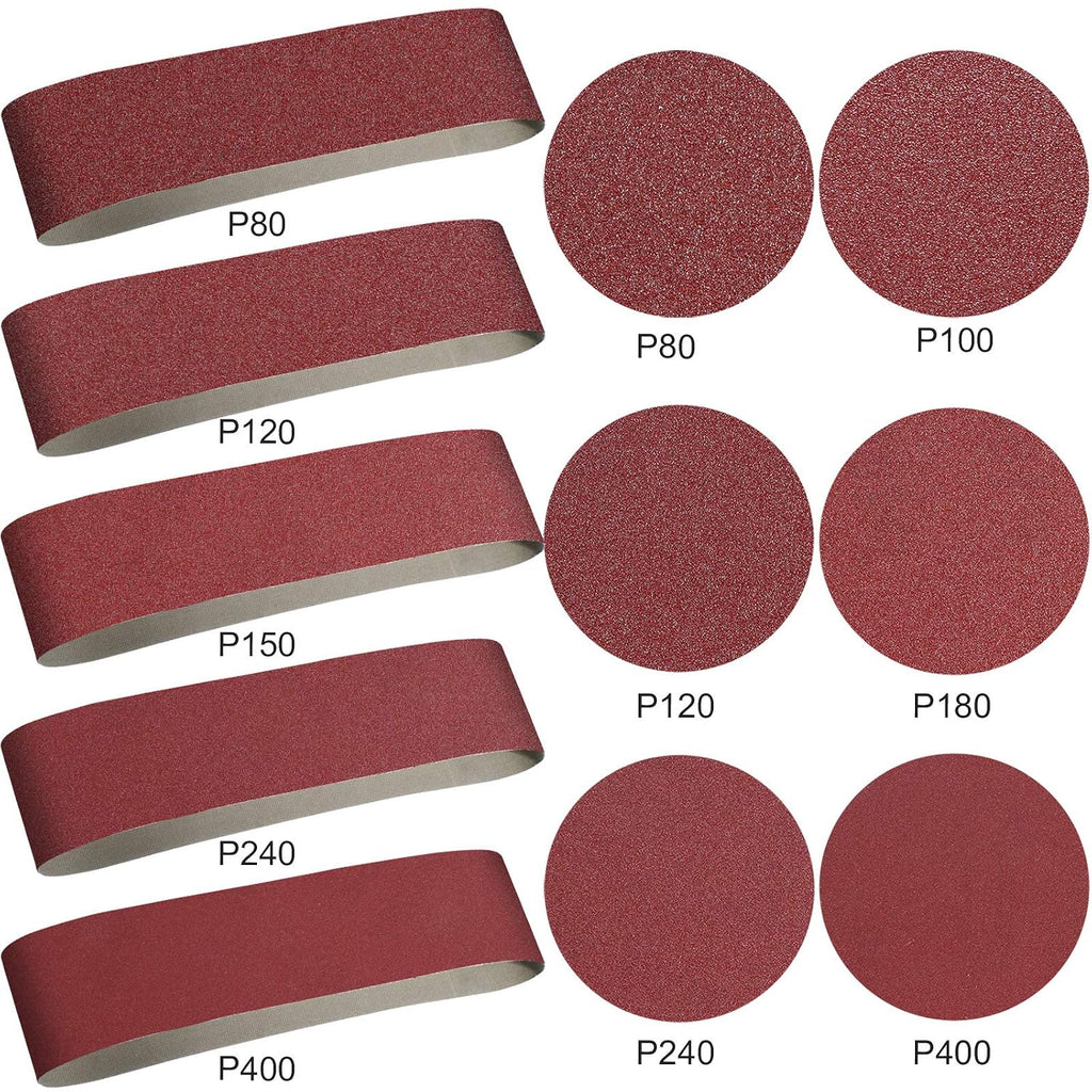 Blulu 22 Pieces 4 x 36 In Sanding Belts and 6 In Self-Adhesive Discs Set