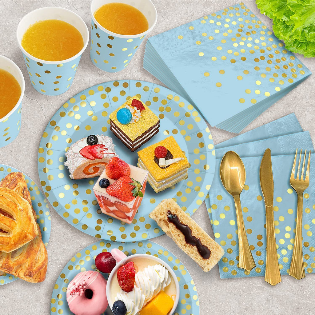 Blue Gold Paper Plates Set, 175PCS Disposable Dinnerware for 25