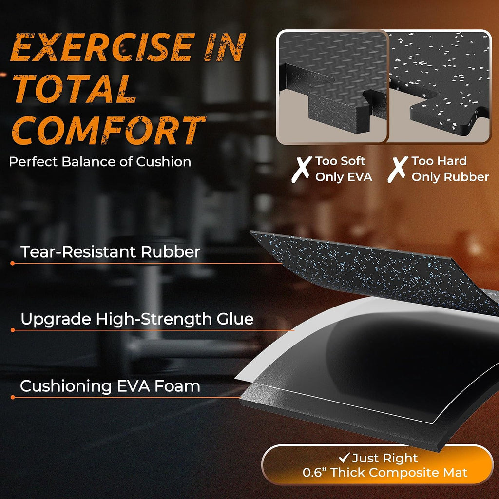 0.6" Thicker Rubber Top 48 Sq Ft Gym Flooring for Home Gym