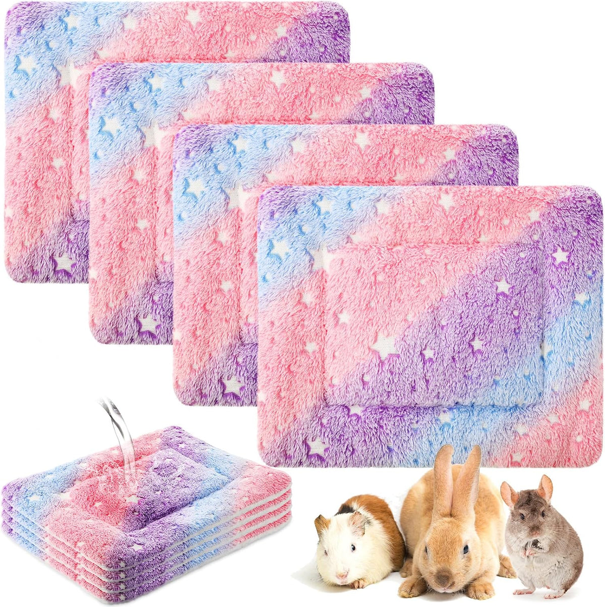 4 Pcs Waterproof Guinea Pig Bedding Mat, Colorful Star, 13 x 10