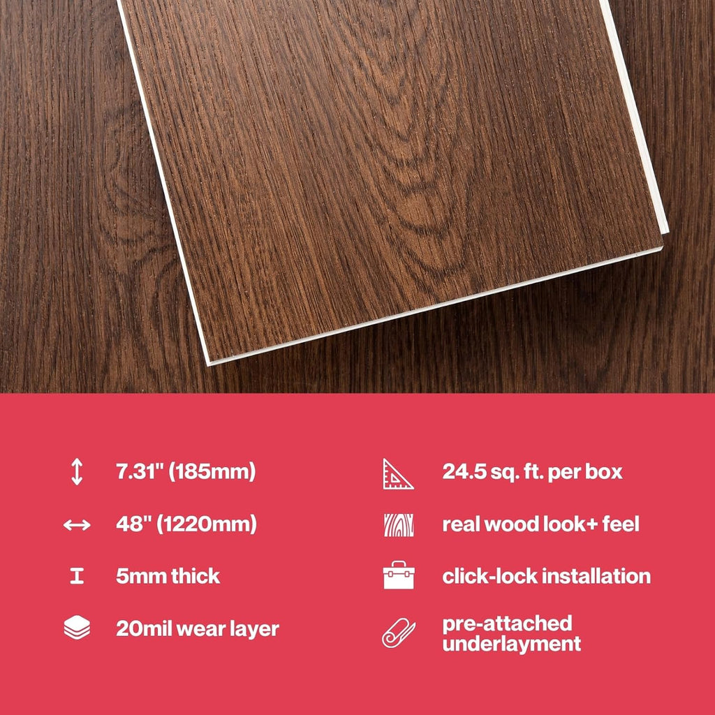 MaxCore Pro | Lucida Surfaces | 7. 5/16"x48" | 24.5 Sq. Ft. | 20mil | 5mm Thick | 10 Pack | Interlocking Click Lock