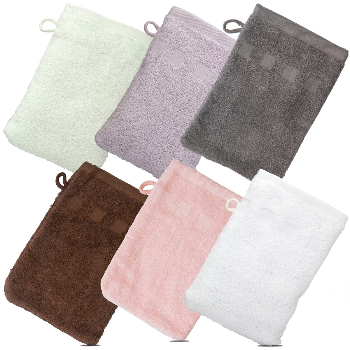 Bath Mitts - Pack of 6 - (6" x 9") European Style Washcloth with Loop (Variety, 6 x 9 inches)