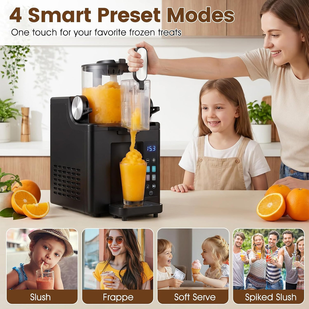 Slushie Machine for Home, 68 oz Frozen Drink & Slushy Machine, 4 Presets, LED Display, Auto Cleaning, Soft Serve Ice