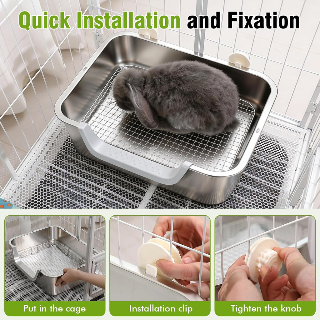 Stainless Steel Rabbit Litter Box, M (15.5×11.6×5.9 in)