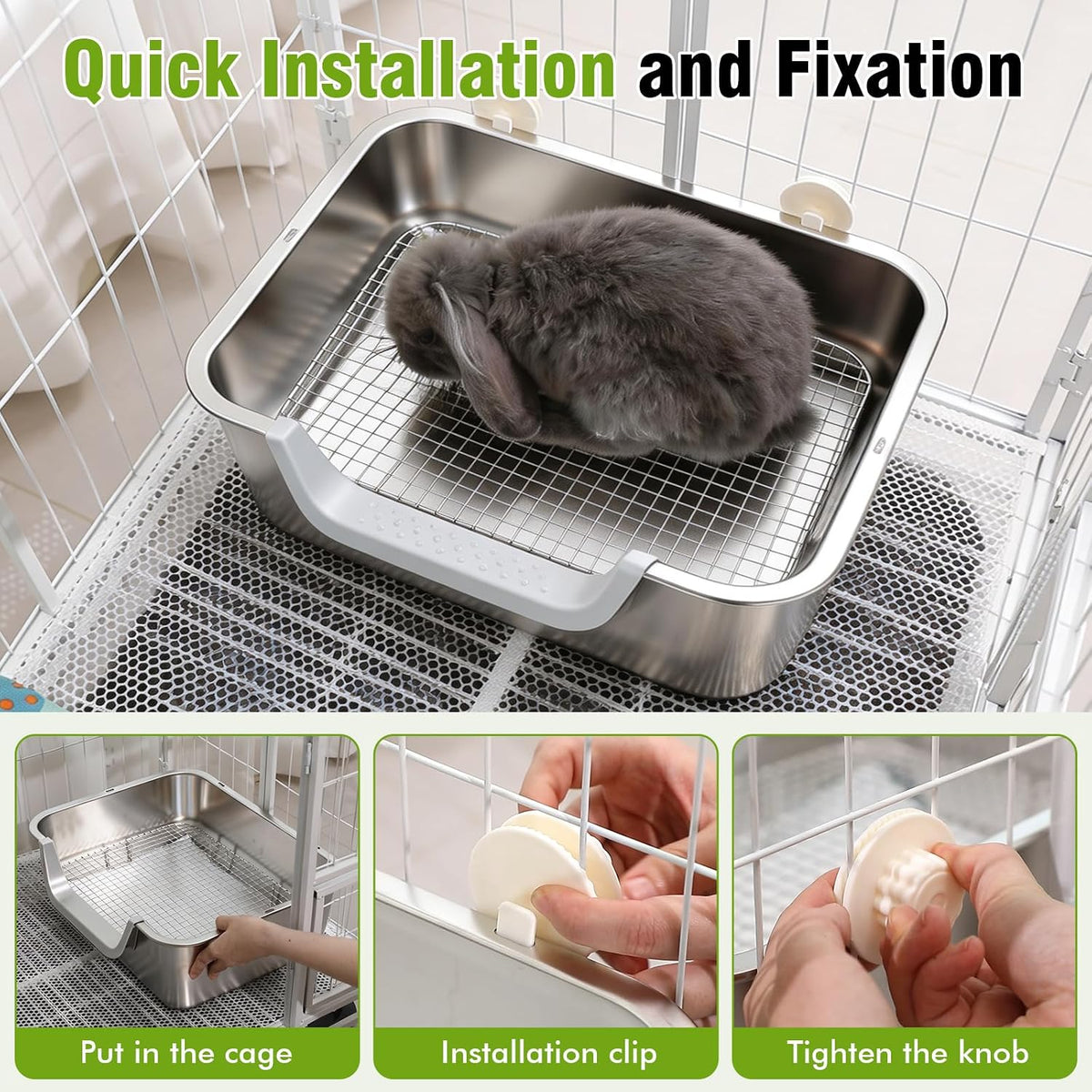Stainless Steel Rabbit Litter Box, M (15.5×11.6×5.9 in)
