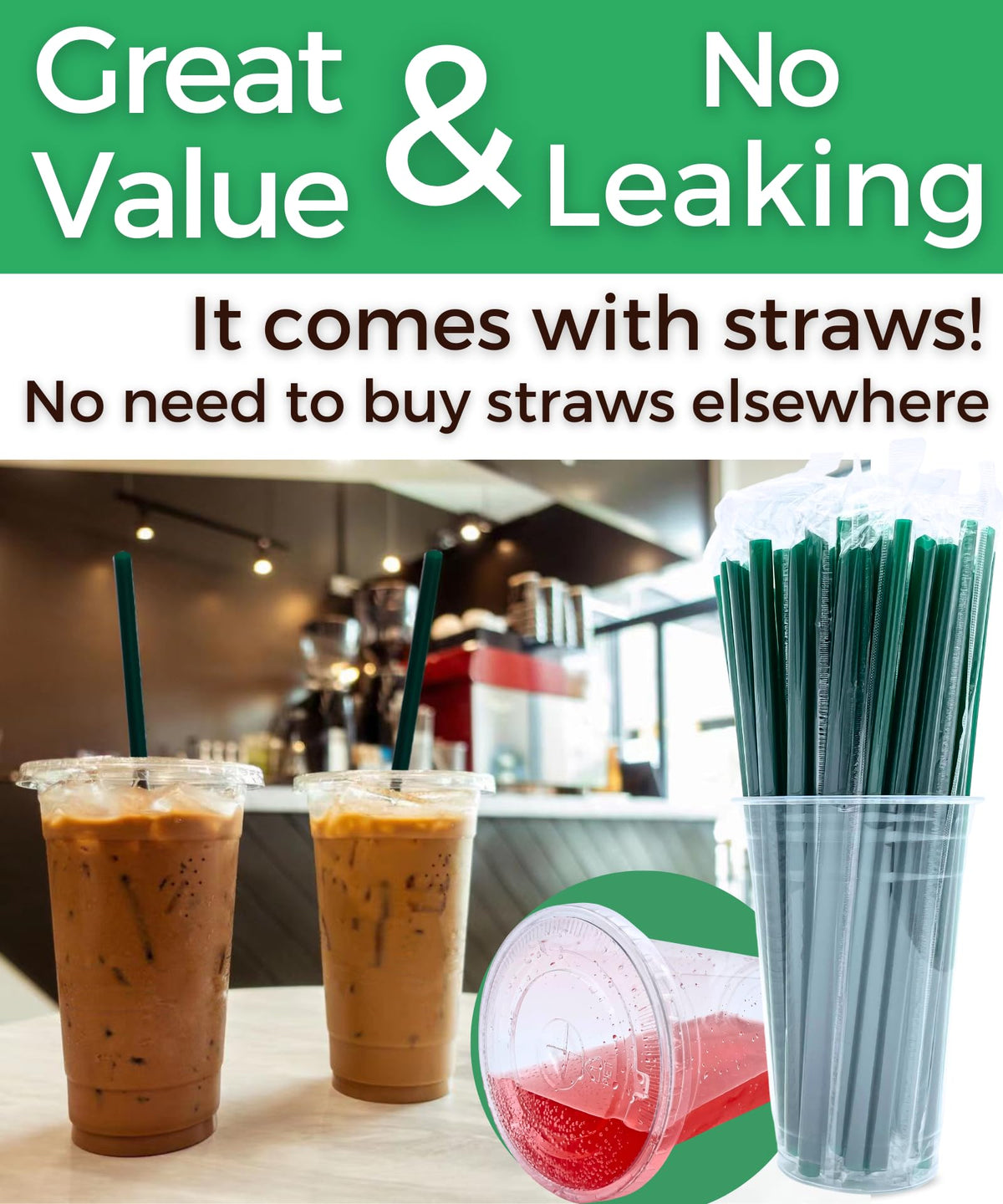 20 oz Clear Plastic Cups with Lids and Straws, Disposable Coffee Cups 25 Sets