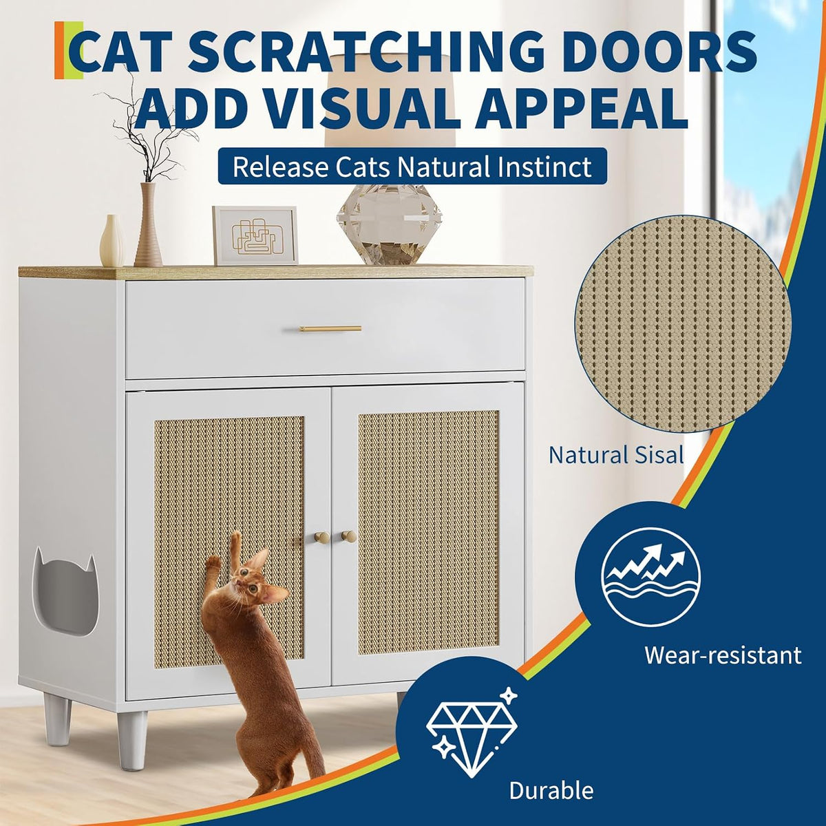 Hidden Cat Cabinet Litter Box Cabinet 31.5 Inch, with Cat Hole
