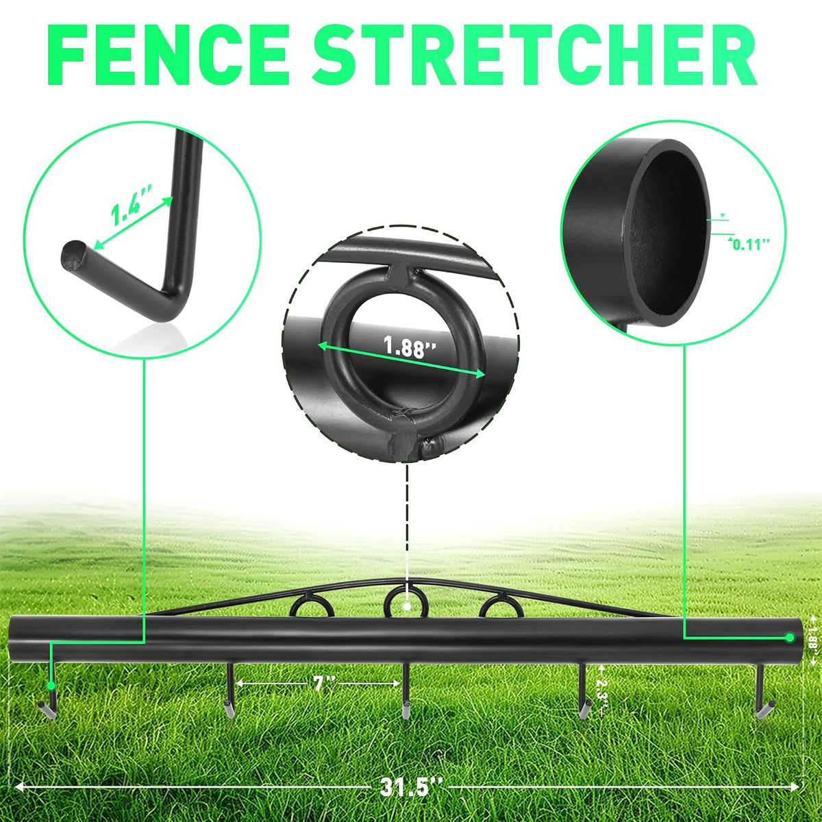 Livestock Chain Link Fence Stretcher Puller, 5-Hook Bar, Black
